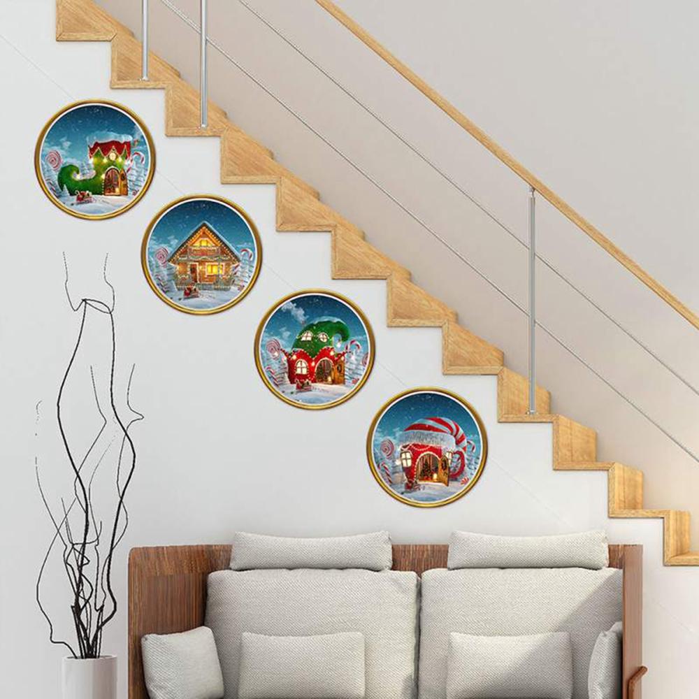 4ks Imitace 3D dekorativní malba Vánoční samolepka na zeď Samolepka na okno YM1575