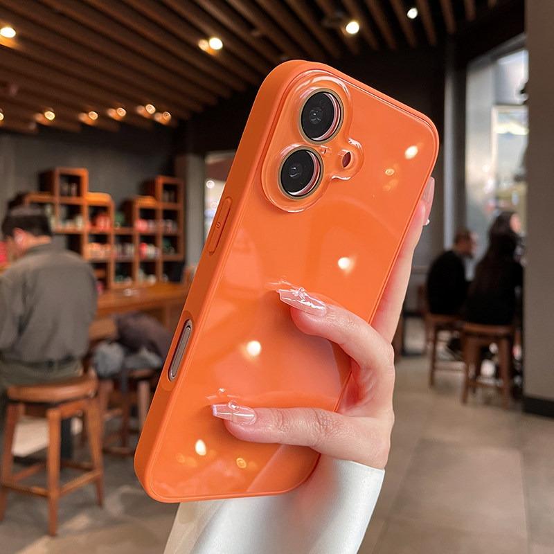 Cute Candy Color Glossy Glass Back Case For iPhone 17 15 16 Pro Max 14 13 12 11 Camera Protector Anti-shock Cover for iPhone17