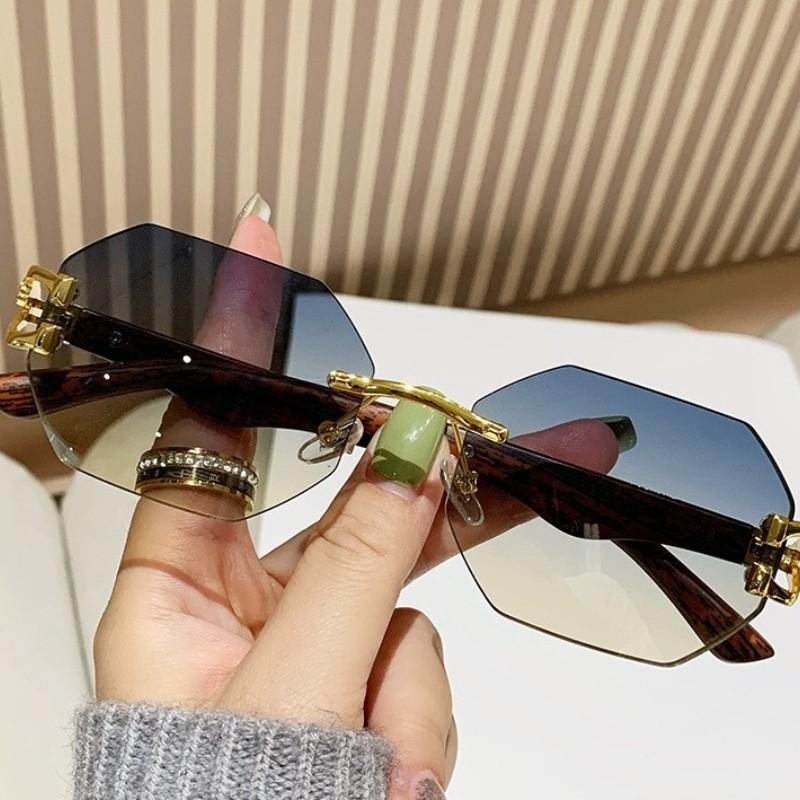 1 Stück randlose rechteckige Sonnenbrille Mode Farbverlauf-Linse Trendige Unisex-Sonnenbrille für den täglichen Gebrauch