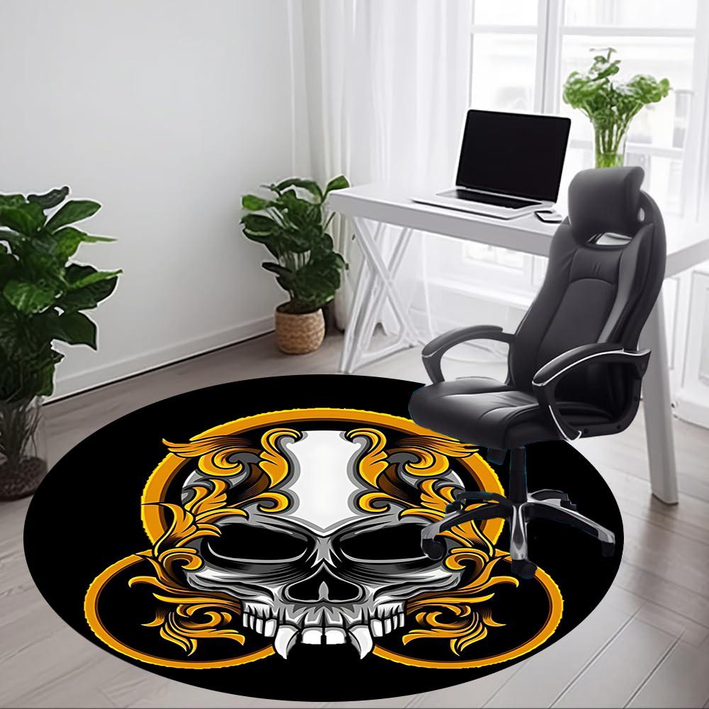 1pc Skull Ornament Office Round Area Rug, Under Office Chairs Bedroom Living Room Home Decor, Room Deco