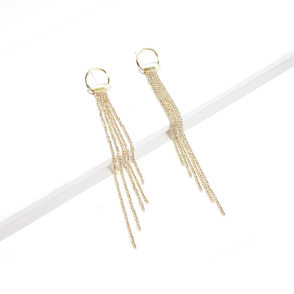 Women Luxury Fashion Glitter Crystal Long Tassel Earrings for Party Weeding
