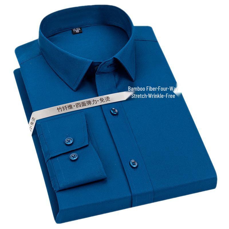 Men's Wrinkle-Resistant Polyester Stretch Long Sleeve Dress Shirt