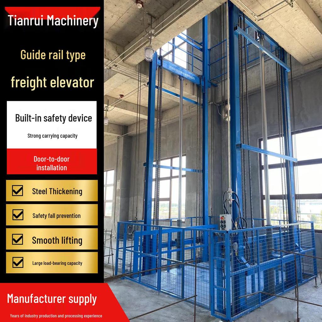 Heavy-Duty Guide Rail Freight Elevator: 2-3 Ton Hydraulic Lifting Platform for Warehouses