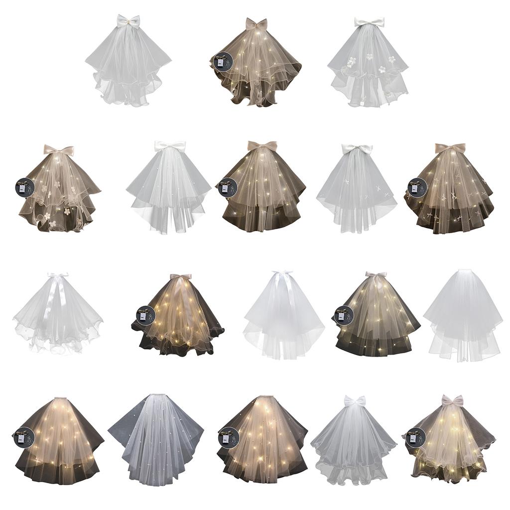 Bridal Veil Bride Light up Tulle with Pearls Bow Short Bachelorette Party Hen Party Bride's Veil Hen Party Head Scarf