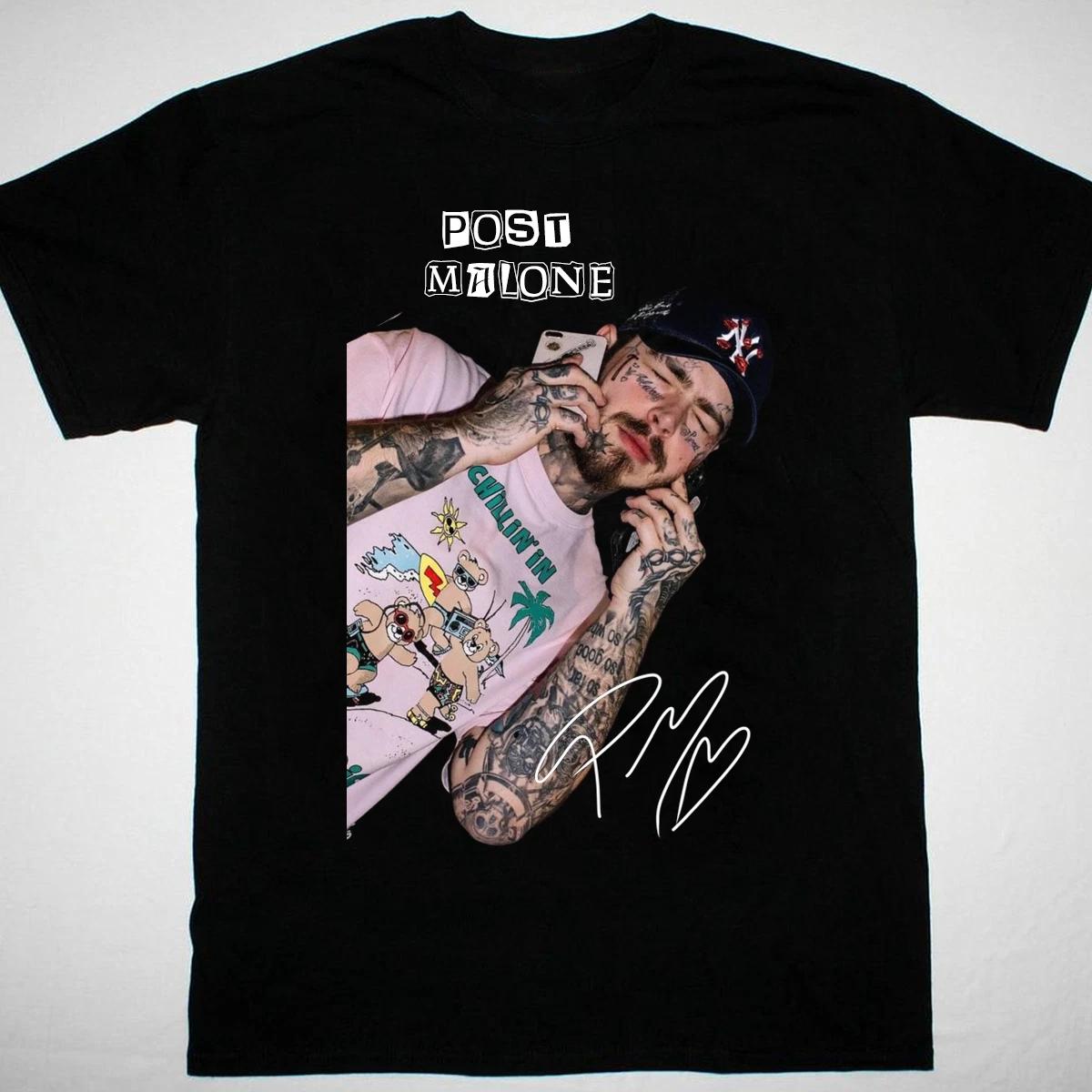 

HOT Post Malone signature 100% Cotton T-shirt Mens Tees Top black Unisex S-5Xl 2F511 S