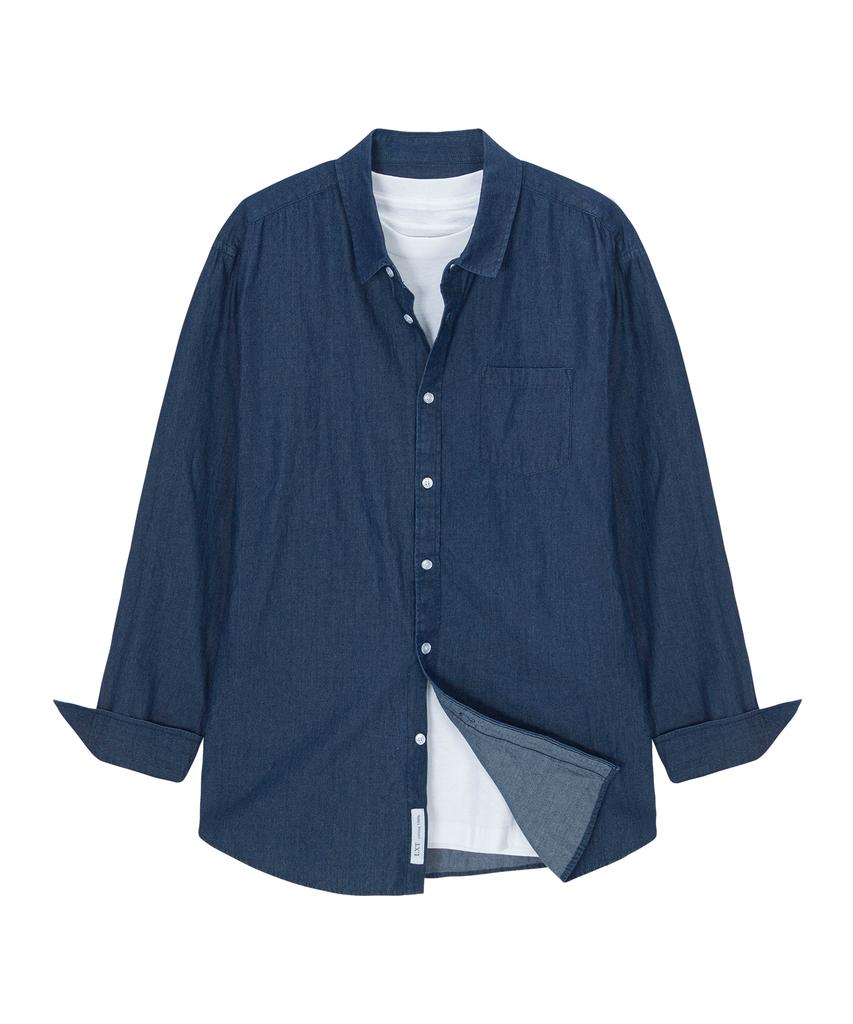 LXT Straight Cotton Longline Denim Shirt [Dark Indigo]