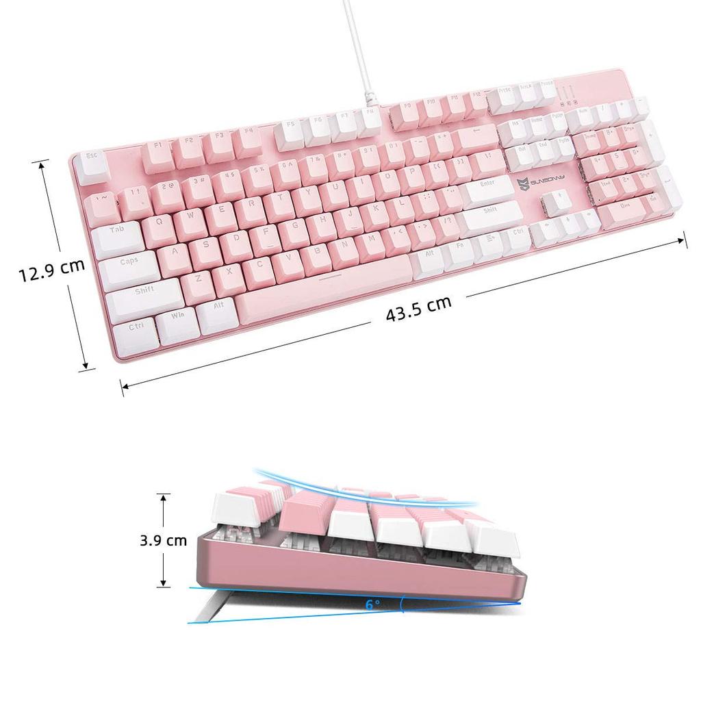 Merdia Mechanical Gaming Full 104 US USB Wired Keyboard with LED Backlight Switches White and Keyboard, Keyboard, Layout, (Blue - Pink)