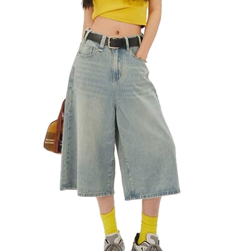 Retro High-Waisted Women's Wide-Leg Cropped Jeans for Summer