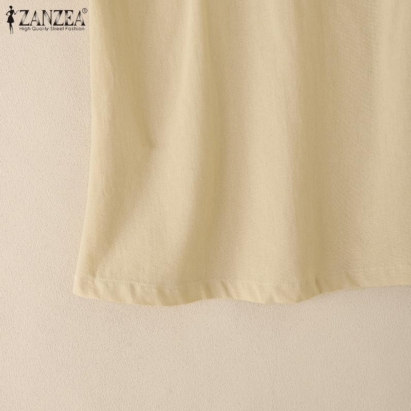 ZANZEA Women Casual Round Neck Loose Summer Cotton Short Sleeve Blouse