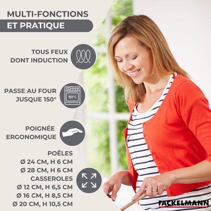 Batterie de cuisine - Tous feux dont induction - FACKELMANN - Geneva - Inox - 2 poêles 24 et 28, 3 casseroles et 6 ustensiles