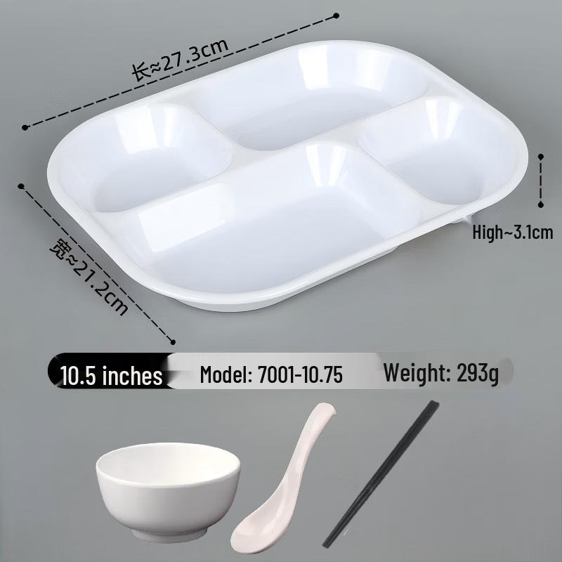 Direin A5 Melamine Multi-Compartment Divided Meal Plate 4-Piece Set Plate, Bowl, Spoon, Chopsticks Set