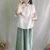 Spring Summer Retro Seven Quarter Ladies' Cotton Linen Shirt Blouse Chinese Traditional Women's Formal Top Ttang Costume Hanfu