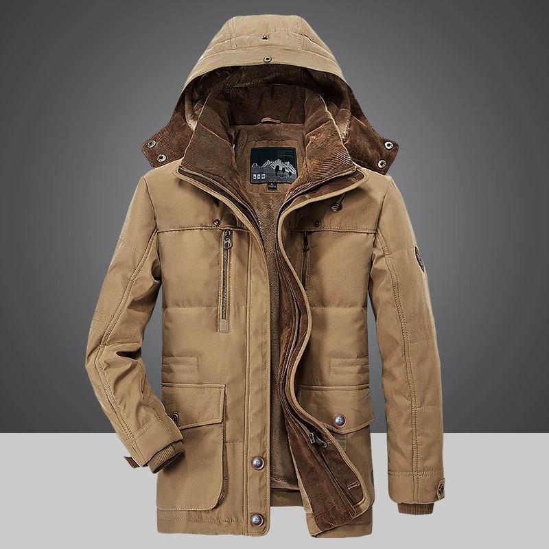 Winter herren mittellange baumwollgefütterte mantel, samt verdickung, mittleren alters und ältere baumwollgefütterte mantel, große größe multi-tasche alten baumwollgefütterte