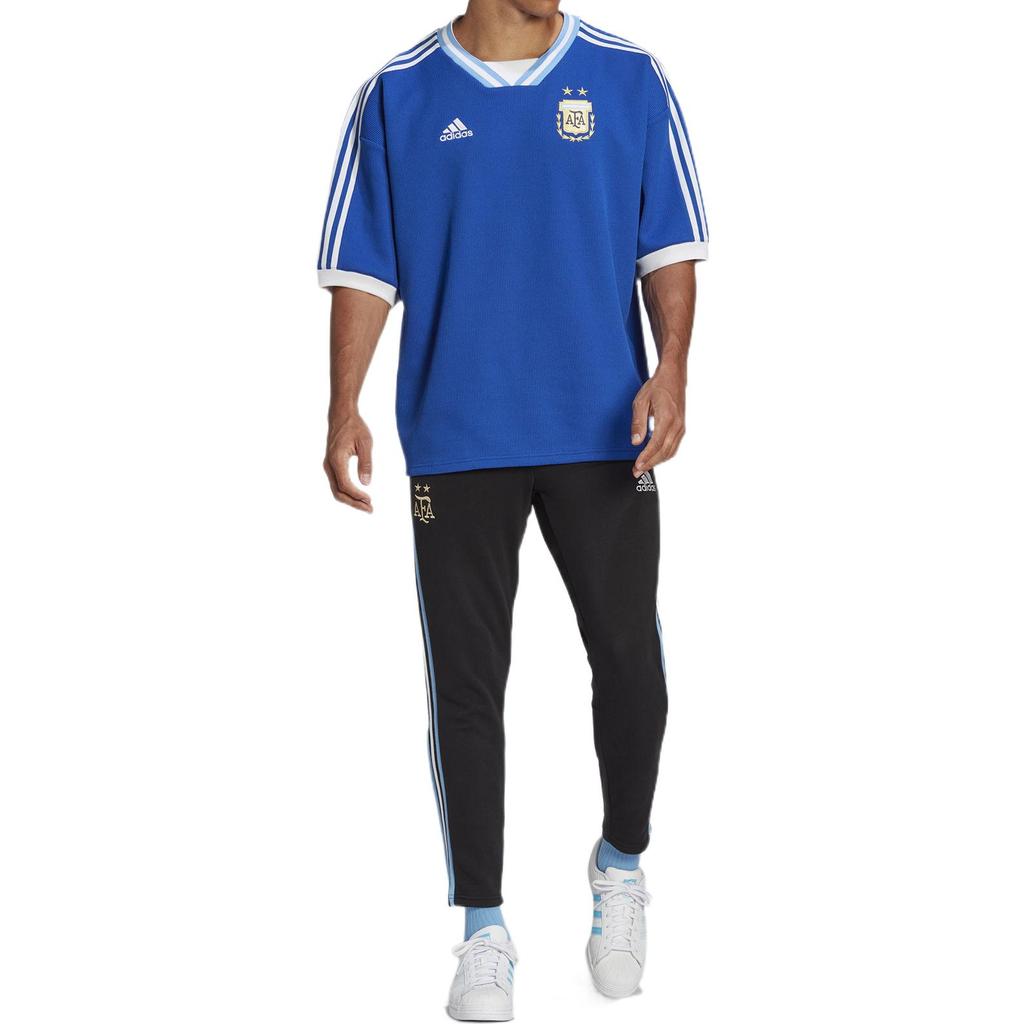 Adidas Argentina Team Logo Embroidered Striped Short Sleeve Soccer Jersey Men Tops Blue HG4239