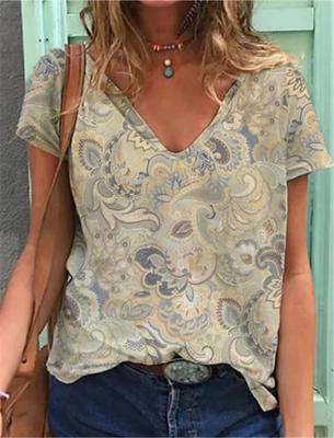 Loose T-shirt Women's Summer Fashion Female 3d Vintage Printing V-neck Short-sleeve Tops Tees New Y2k Womens Oversize T-shirts