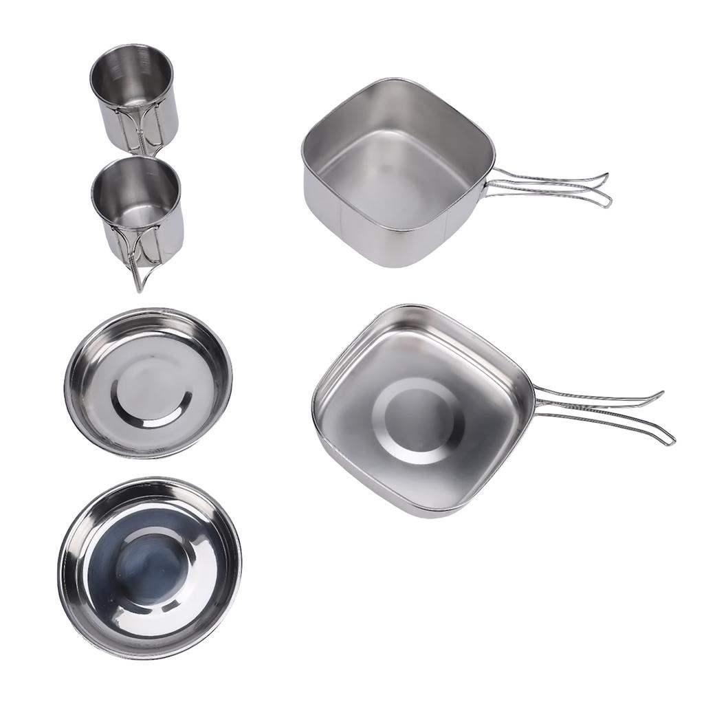 6 Pcs Camping Cookware Set Stainless Steel Utensils Pot Pan Plate Cup Kit for Outdoors Picnic Hiking (CW 304) 6 Piece