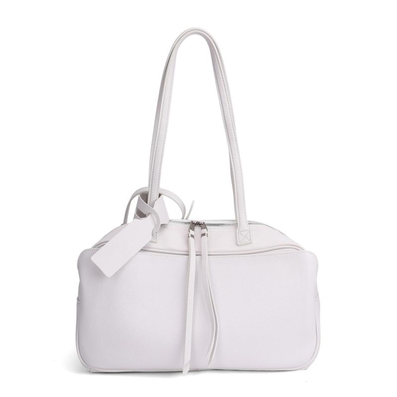 

women s genuine leather shoulder bags fashiable luxurious designer style large capacity casual shopping 2026 new bowling bag 36x15x18cm білий