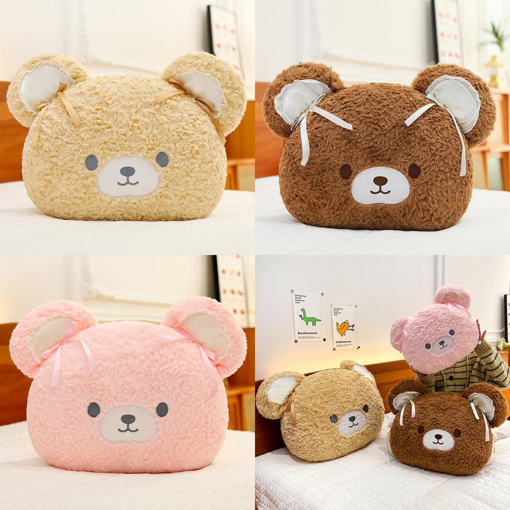 Cuter Bear Plush Pillow With Pp Cotton And Bows Decor For Kids And Teens