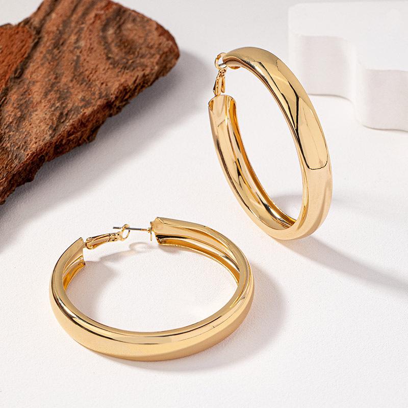 Exaggerated Geometric Metal Hoop Earrings with Smooth Round Design for a High-End, Simple, and Bold Look