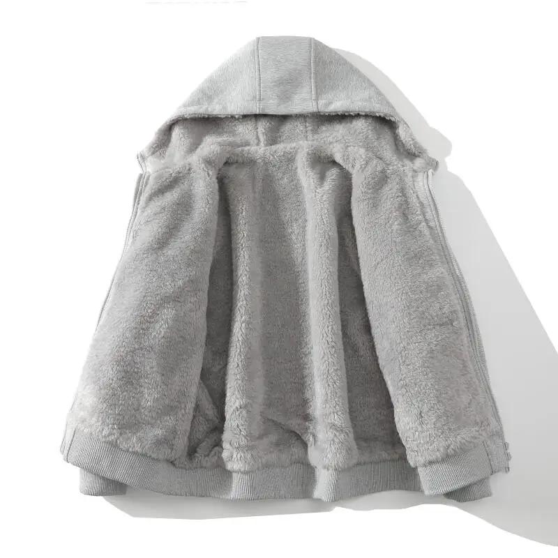 2025 Autumn Winter Fashion Men Solid Color Thick Warm Jacket Men Casual Loose Hoodies Male Hooded Fleece Sweatshirts