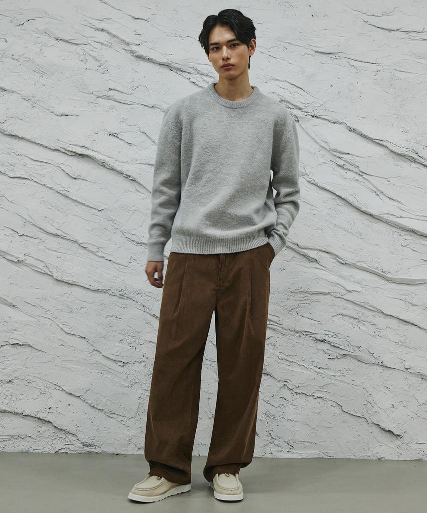 SIGNATURE Single-Pleat Corduroy Wide Pants [Brown]