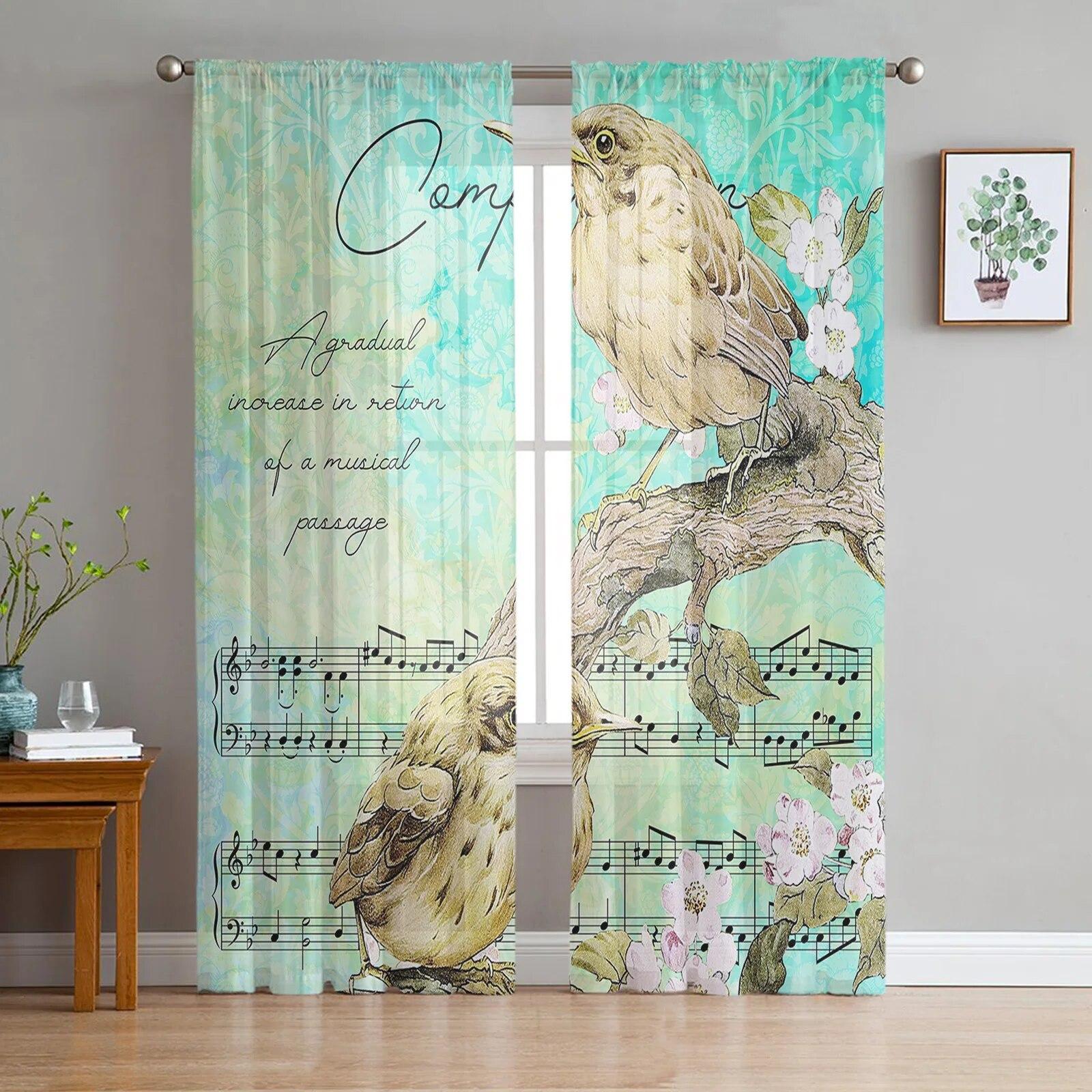 

Птица, цветок, лепесток, ветка, современные тюлевые шторы с принтом для спальни, балкона, декора, креативная модная домашняя прозрачная занавеска 135W x 114H(cm)