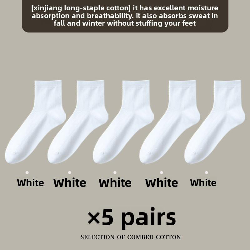 5 Pairs of Women's Summer Thin Style All Match Pure Color Deodorizing Sweat Absorbing Pure Cotton Tube Socks