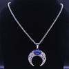 Vintage Crescent Moon Knot Pendant Necklaces for Women Stainless Steel Blue Stone Silver Color Punk Chain Jewelry Collier N7941