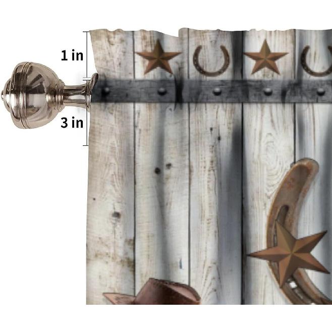 West Country Wooden Doors Valance Curtain for Kitchen,Old Country Ranch Texas Western Cowboy Star Sign Barn Door Windows Treatment Drapes for