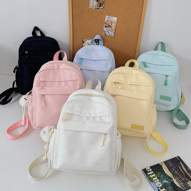Leisure campus solid color high school student schoolbag new small fresh nylon travel backpack outside
