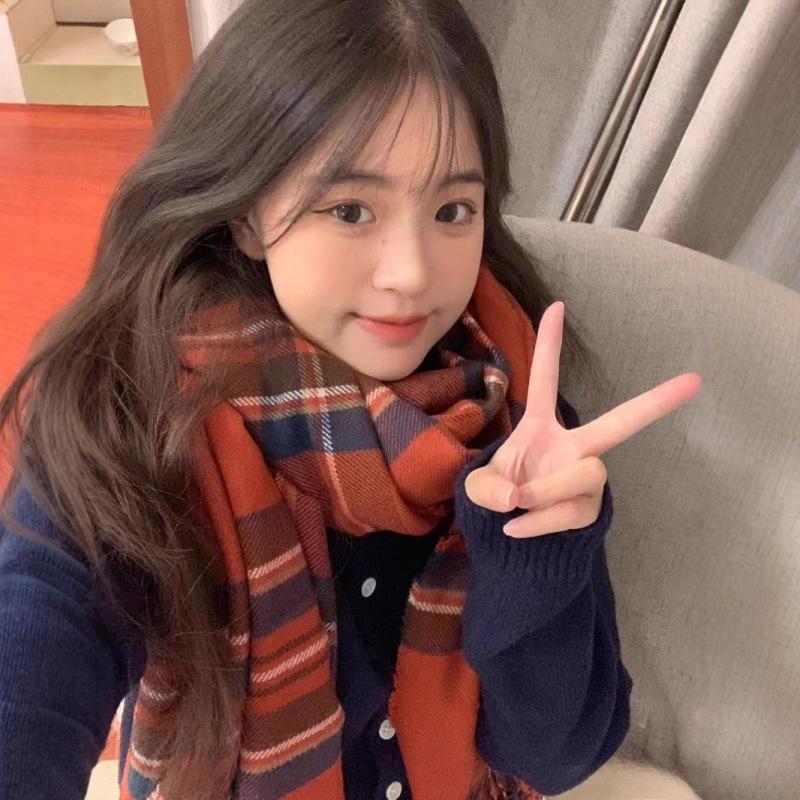 Cute Couple High-End Plaid Scarf Women's Winter Korean Style Versatile Student Thickened Warm Neck Warmer