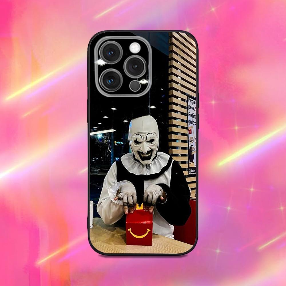 Horror Art the Clown Funny Phone Case For iPhone 16,15,14,13,12,11,Pro,Max,Plus,X,XS,XR,SE,8,7,Mini,Soft Silicone Black Case