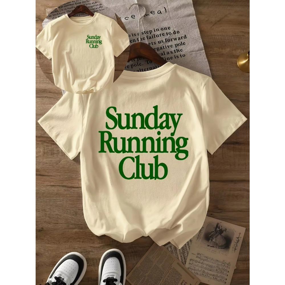 

Sunday Running Club Print Summer T-Shirt Pure Breathable Tee Sporty & Casual Top Jogging Daily Wear Women Casual Tee Personality 3XL