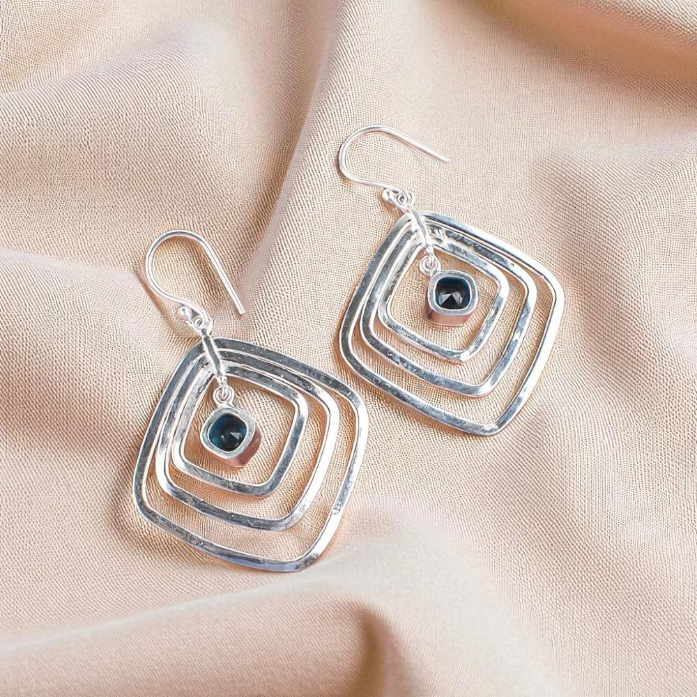 Swiss Blue Topaz Gemstone 925 Sterling Silver Jewelry Handcrafted Earrings 2.44" EE-71-13