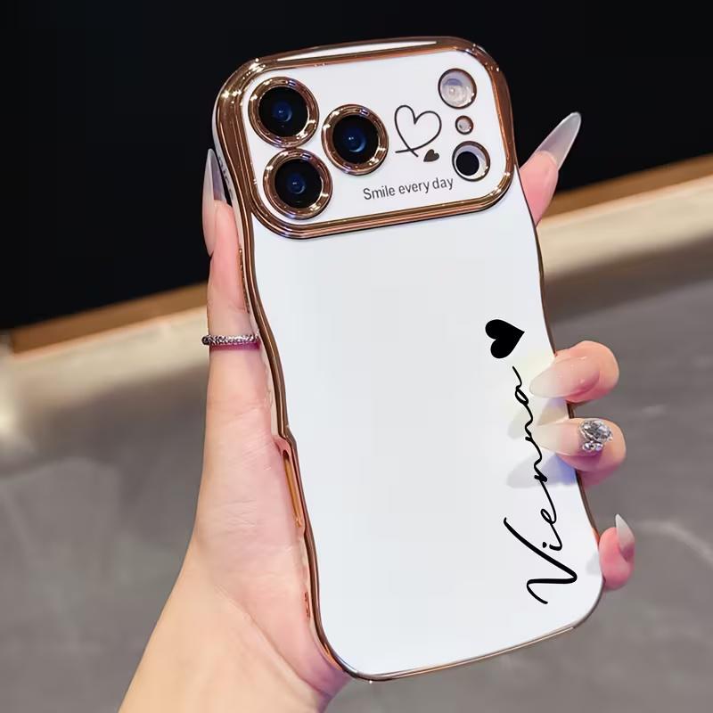

Name Personalized Plating Large Wave Frame with Heart-shaped Pattern Phone Case for iPhone 17 16 15 14 13 Pro Max Air For iPhone 17 Air