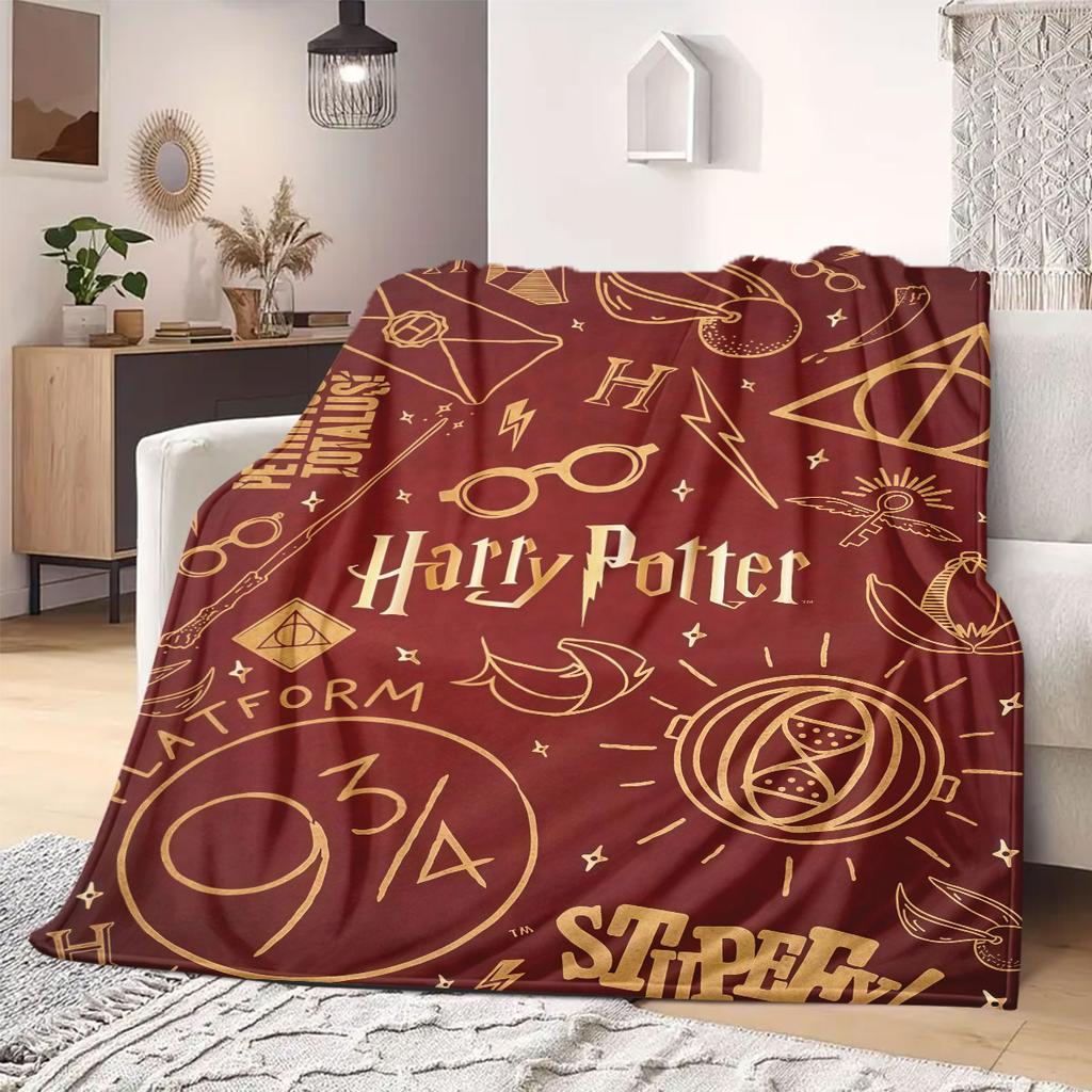 HarryPotter Flannel Blanket Print Cartoon for Travel Picnics Bedrooms Sofas Beds Chairs Home Decor Style