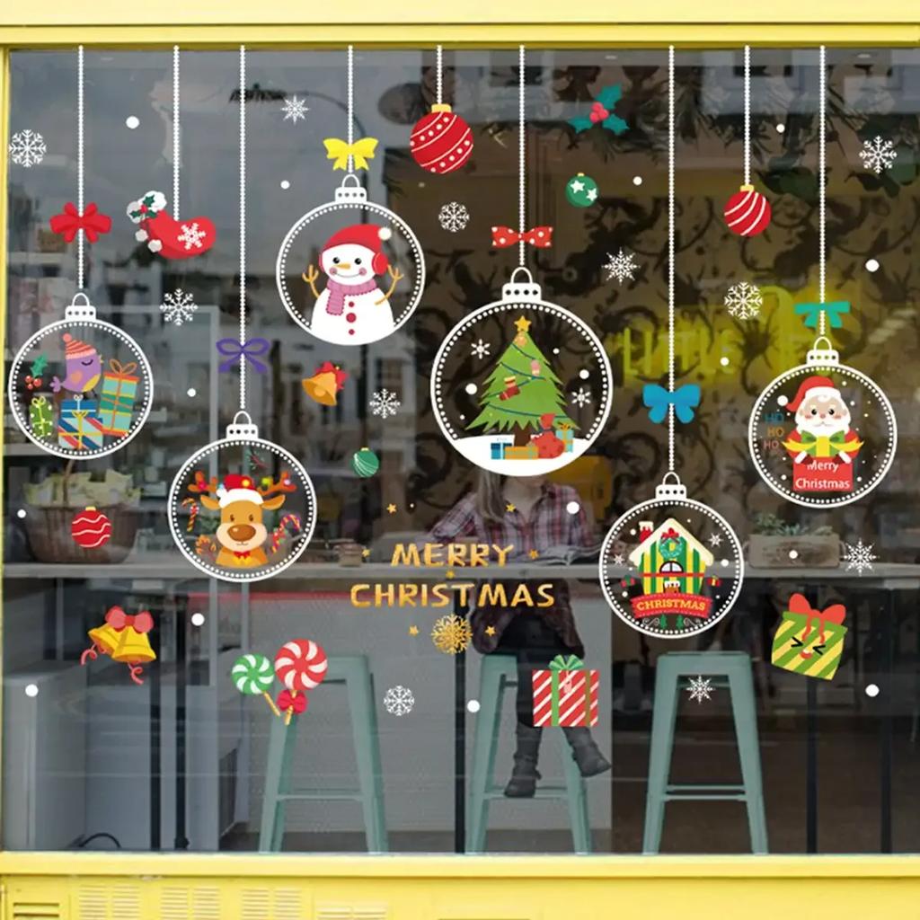 1PC -2026 Merry Christmas Glass Window Stickers Santa Snowflake Elk Tree Snowman Decals Sticker Christmas Decorations For Home