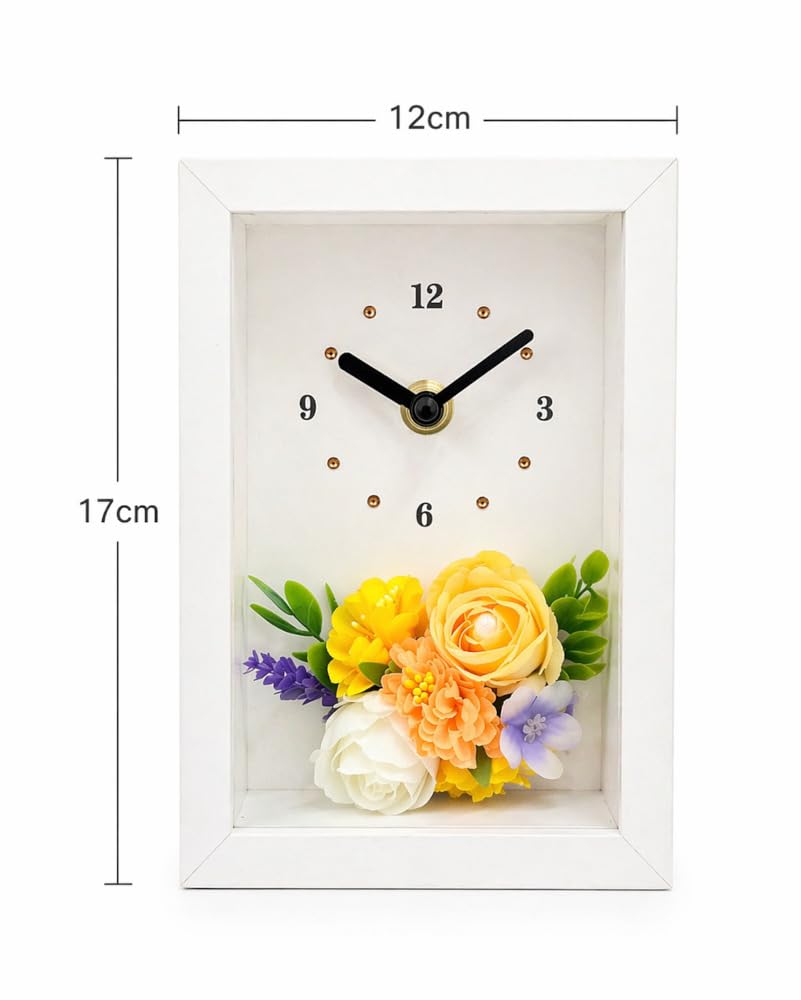 Petit Fleur Flower Clock Table Clock Arrangement 12 X 17cm White Frame Gift Flower Clock - Clock/Wall - - - - (Vitamin Colors)