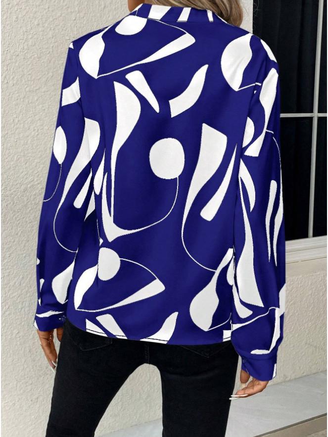 2024 Women's Geometric Print Shirt - European & American Style, New Arrival