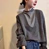 Plus Size Velvet Patchwork Vest Long Sleeve T-shirt - Autumn Women's Fake Two-Piece Korean Style Loose Slimming Top