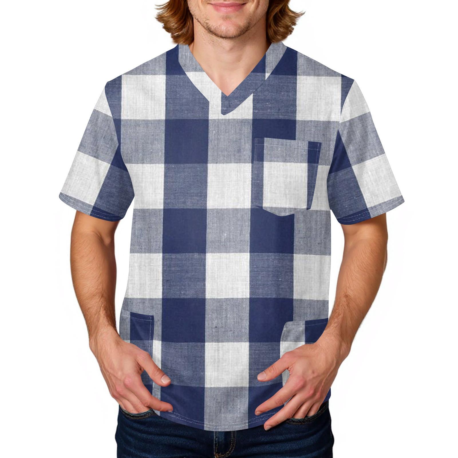 

Men s Stripe Checkered Print Top | V,Neck With Pockets, Comfort Fit For ,Care & Daily Work XXXXL синій