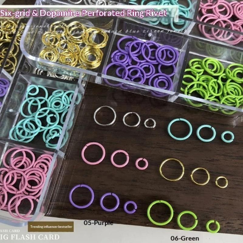 6Grids/Box Dopamine Colors Perforated Circular Ring Nail Accessories Parts For Nails Decoration Manicure Decor Supplies Material