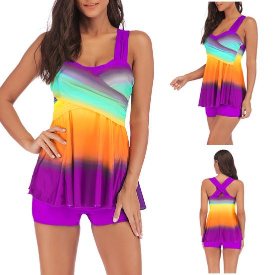 2 Teile/satz Rückenfreier Badeanzug Sexy Plus Size Regenbogendruck Tankini Set Strand