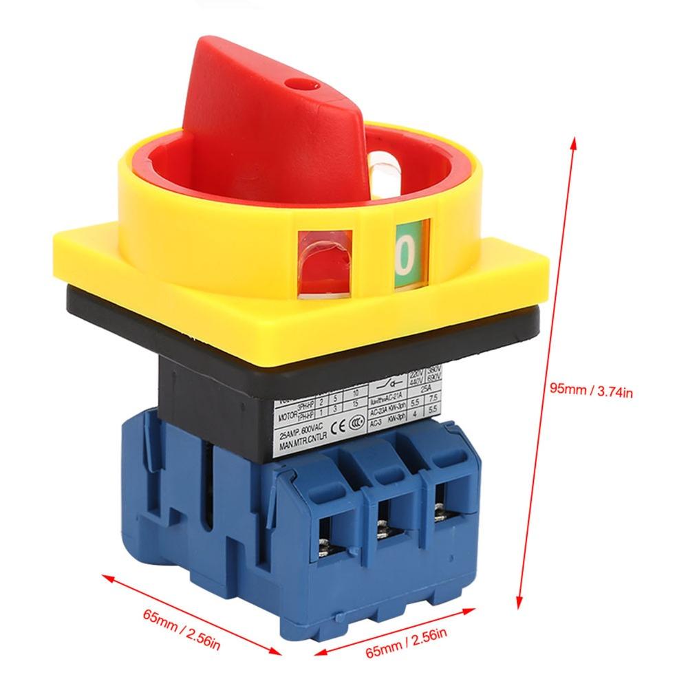 25A/32A Load Load Circuit Breaker Switch 3-Pole 65*65*95mm Load Circuit Breaker, Rotary Switch High Current on Off