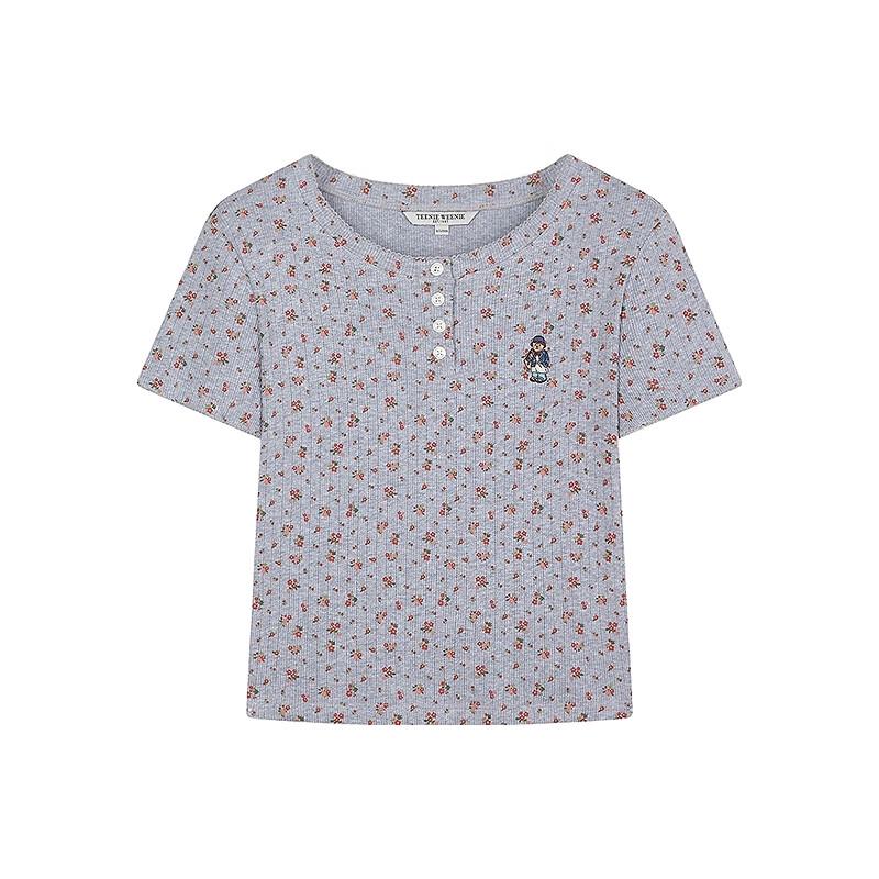 Teenie Weenie Women's Bear & Floral Round Neck T-Shirt