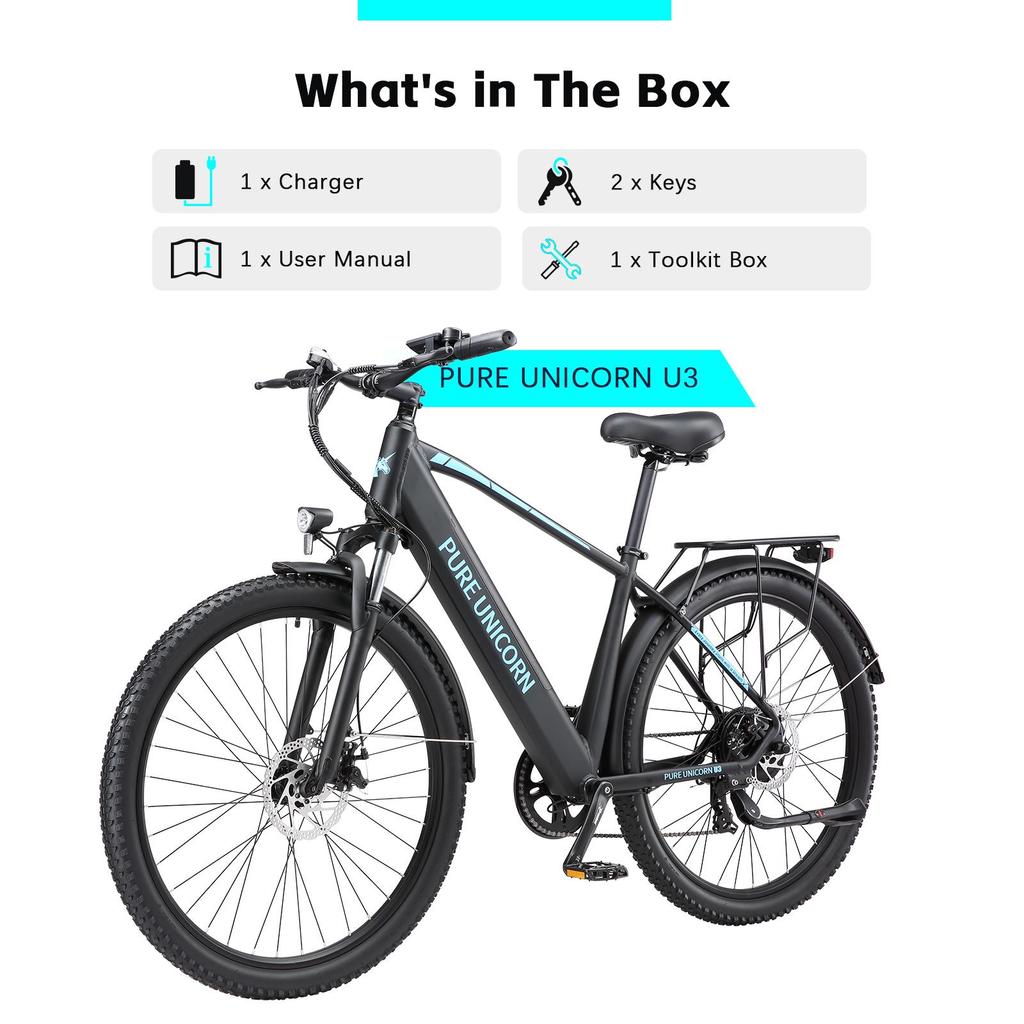 Bicicletta Elettrica Urbana PURE UNICORN U3 Motore 48V 750W Batteria 48V 12.8Ah Velocità Massima 45km/h Autonomia Massima 40-60km Pneumatici 27.5 x 2.35"