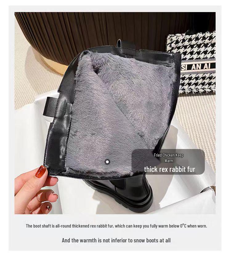 2025 Women's Over-the-Knee Leather and Fur Snow Boots, Plus Size, Fleece-Lined, Extra Wide, High-Leg