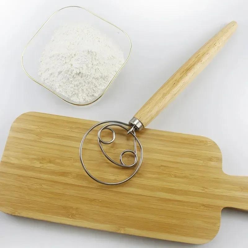 10inch Danish Dough Whisk Stainless Steel Dutch Style Bread Dough Hand Mixer Wooden Handle Kitchen Baking Tools Artisian Blender