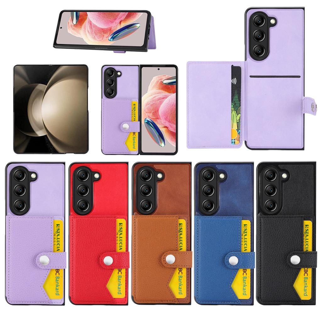 Suitable for Samsung Z Fold6 mobile phone case Z Fold5 lychee pattern insert card bag anti-drop protective case FOLD4
