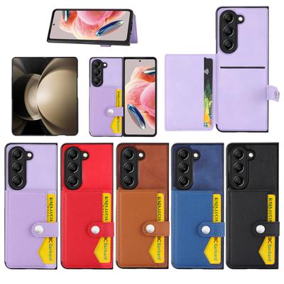 Suitable for Samsung Z Fold6 Mobile Phone Case Z Fold5 Lychee Pattern Insert Card Bag Anti-drop Protective Case FOLD4
